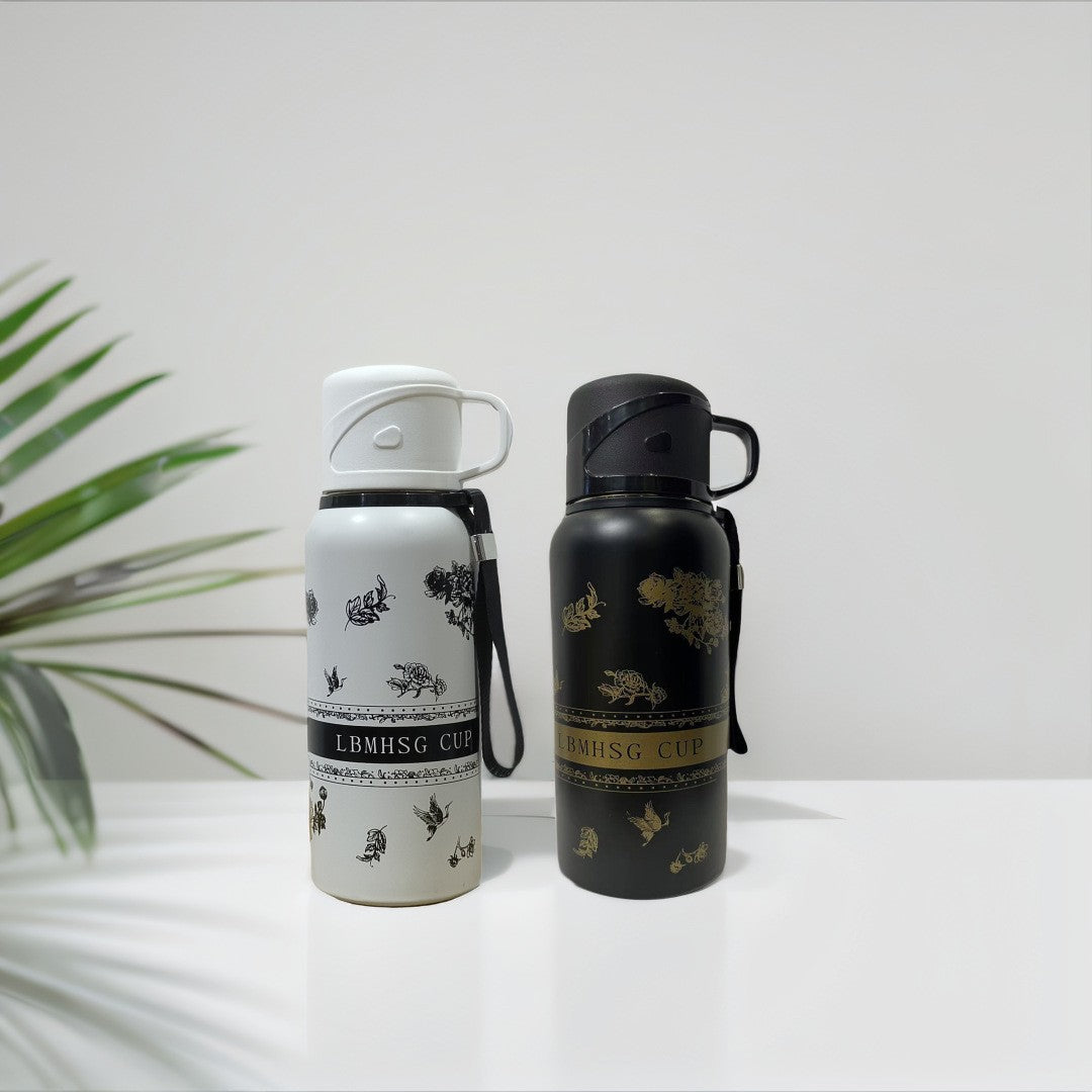 Premium 2-in-1 Insulated Tea Bottle with Cup Lid & Infuser  316L Stainless Steel Leakproof Travel Tea Thermos (Flower Design)