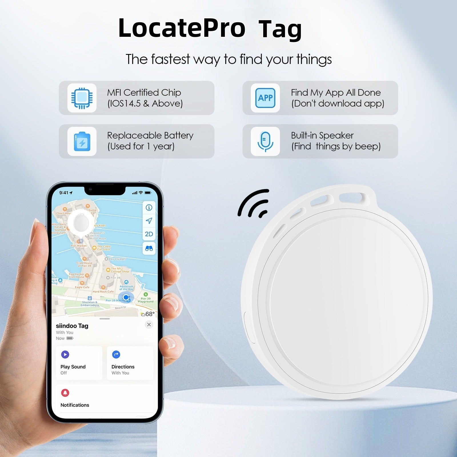 LocatePro Tag for Apple device positioning tracker AirTag is suitable for the elderly, children, pets, luggages, bags, keys, wallets and travels