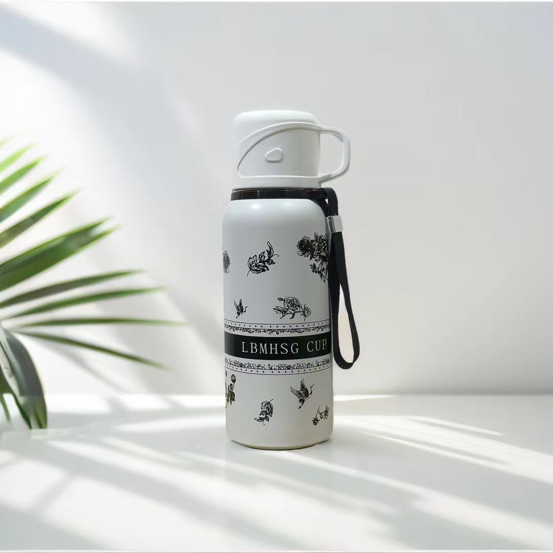Premium 2-in-1 Insulated Tea Bottle with Cup Lid & Infuser  316L Stainless Steel Leakproof Travel Tea Thermos (Flower Design)
