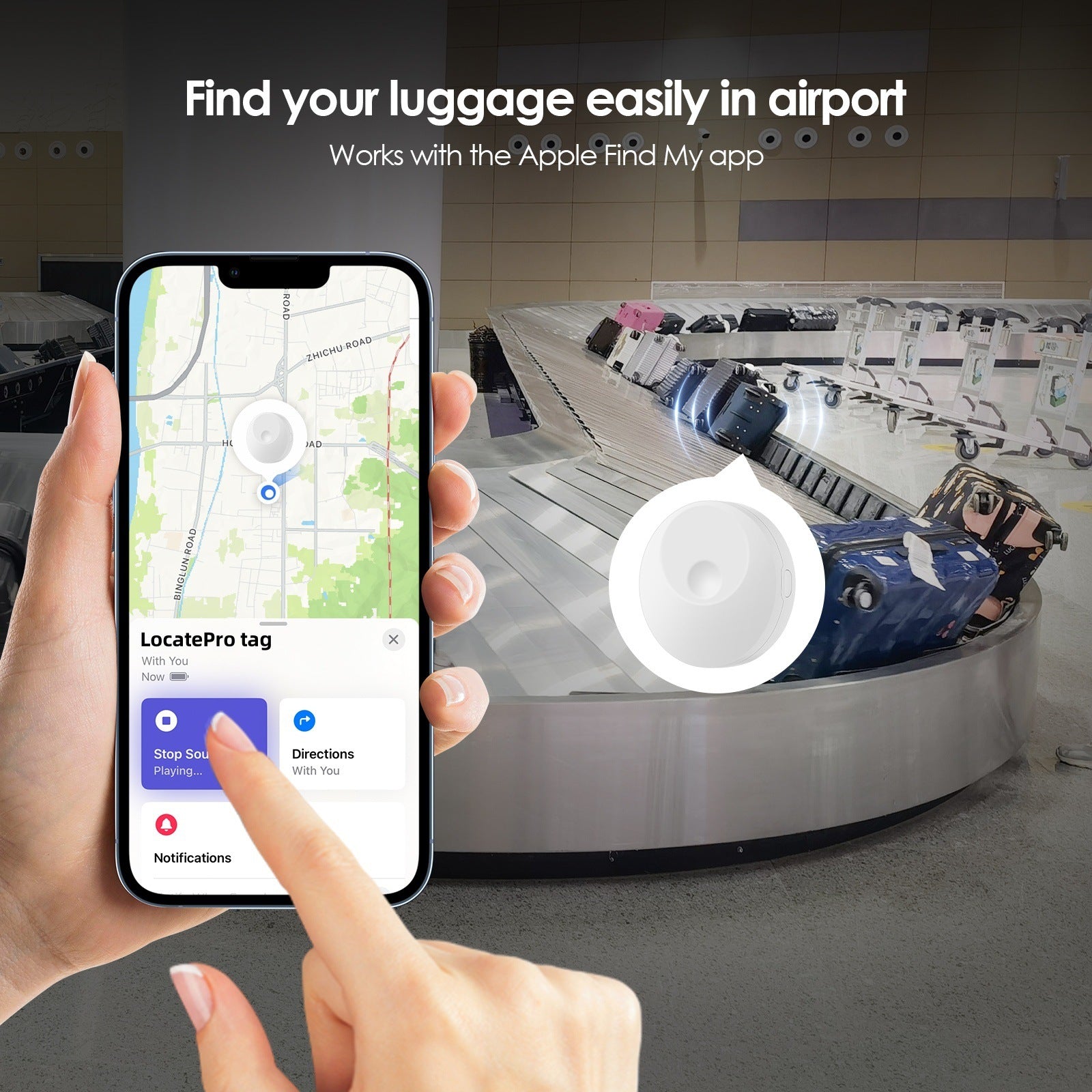 LocatePro Tag for Apple device positioning tracker AirTag is suitable for the elderly, children, pets, luggages, bags, keys, wallets and travels